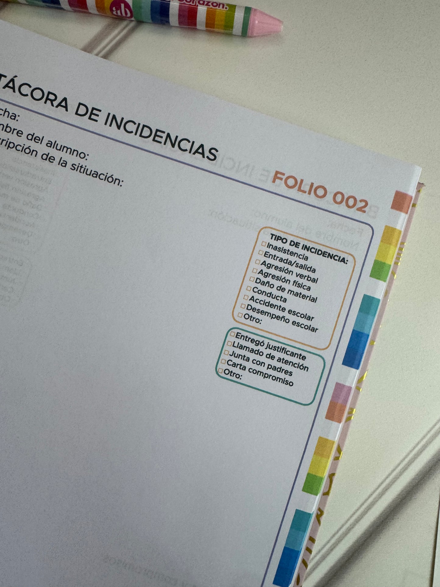 Bitácora de incidencias modelo #072